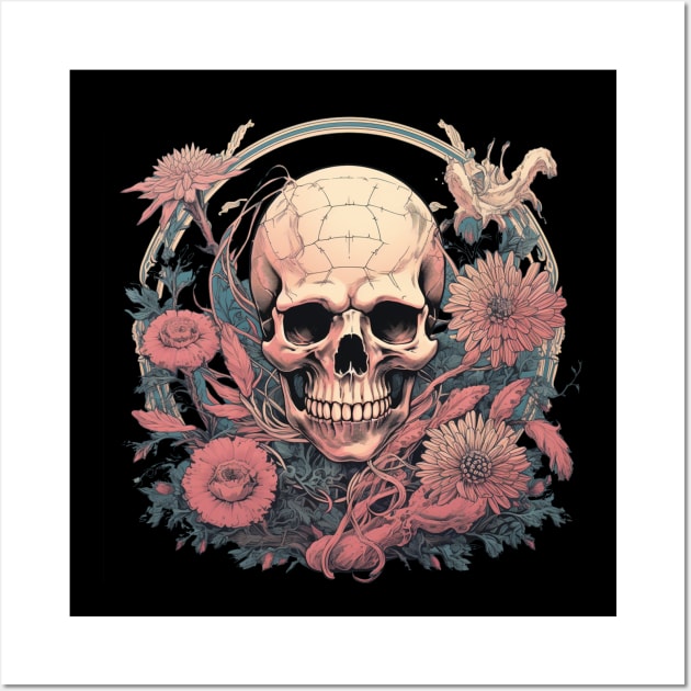 Dark Skull and Flowers Wall Art by TOKEBI